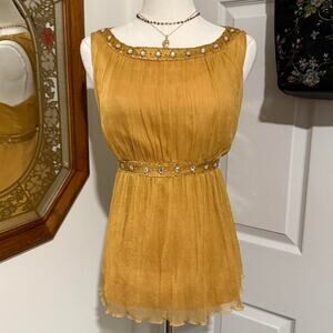 VTG Y2K Spenser Jeremy Sunny Yellow Ribbed Silk Purple Beaded Sleeveless top M